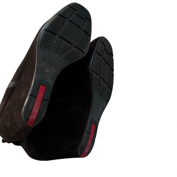 Prada Suede Wedge Boot Logo Side with Zipper Closure Brown Size 40 or US 10 - Picture 9 of 15